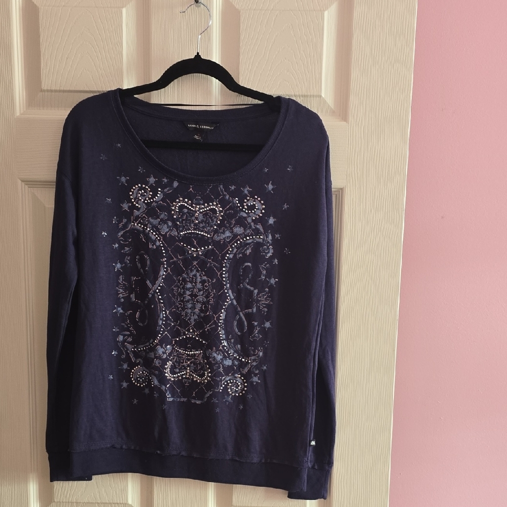 Rock & Republic Navy Embellished Sweatshirt